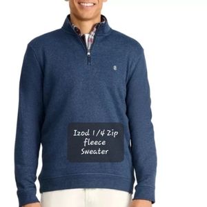 Izod Men's Classic 1/4 Zip Fleece Long Sleeve  Sweater, Size: Large Color: Blue